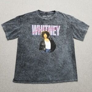 Whitney Houston Shirt Mens Medium Gray Short Sleeve‎ Crew Neck Acid Wash